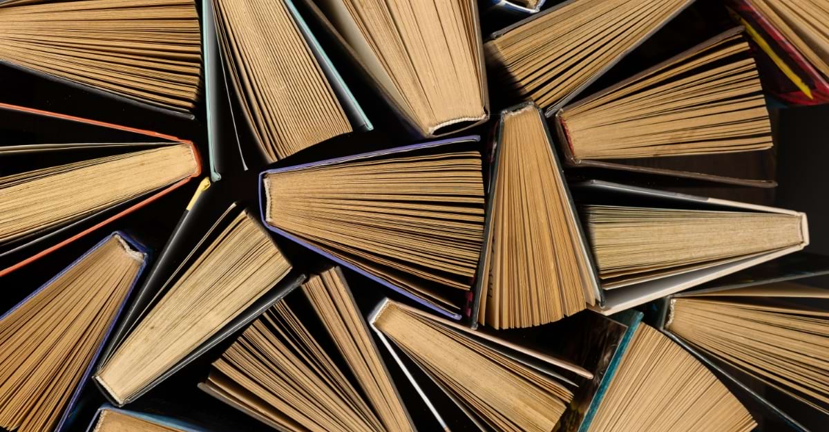 Overhead view of a bunch of books